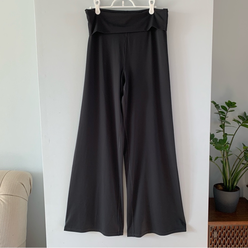 Wide Leg Pants Black PureLuxe Foldover High Waist Fabletics Size Small
